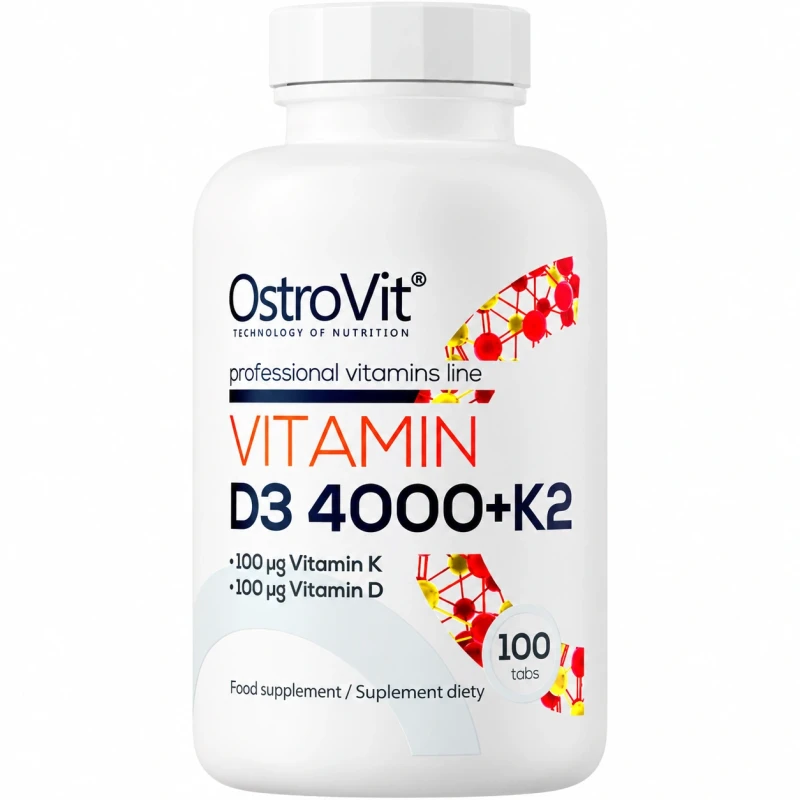 OstroVit Vitamin D3 4000 IU + K2 | D3 Un K2 Vitamīns 100 Tabletes