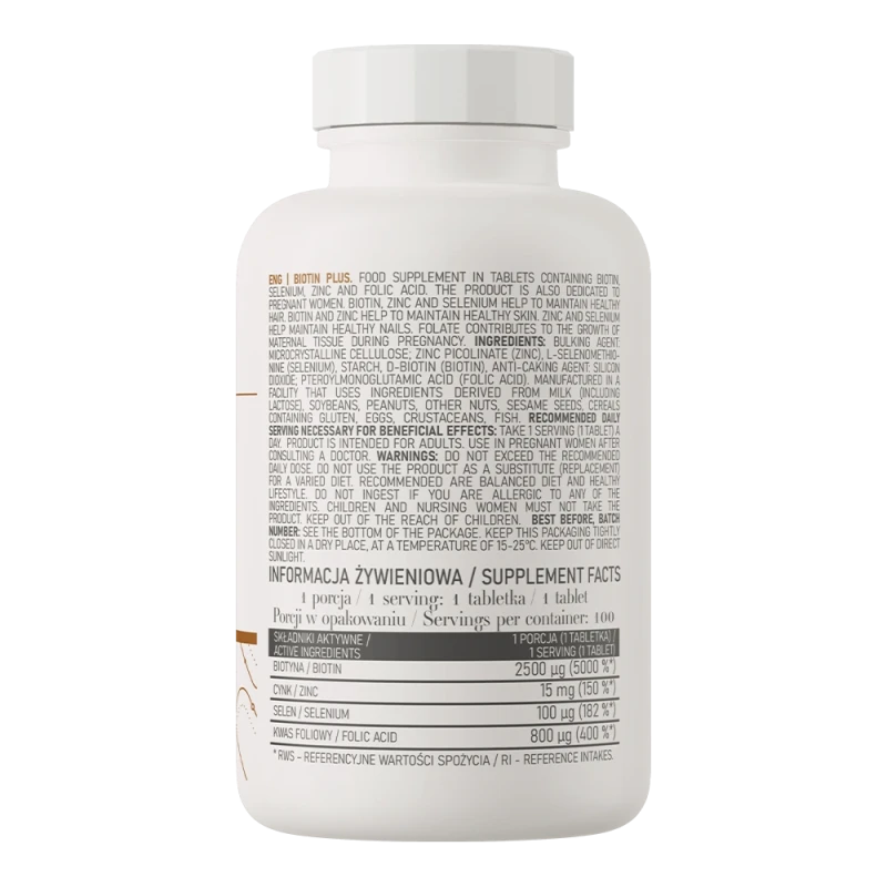OstroVit Biotin Plus | Biotīns 2500 µg 100 Tabletes