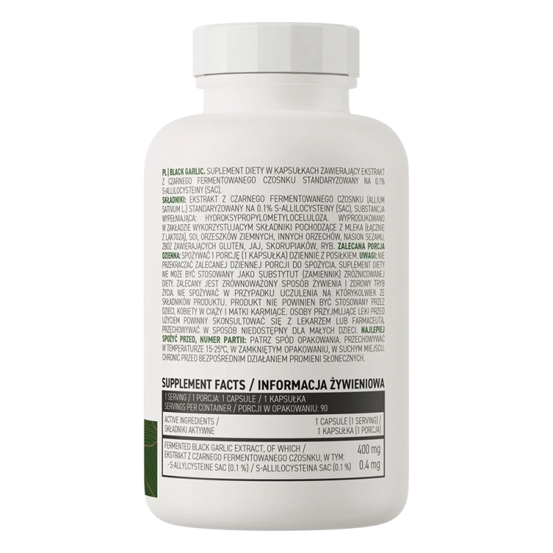 OstroVit Black Garlic VEGE | Fermentēts Melnais Ķiploks 400 mg 90 Kapsulas