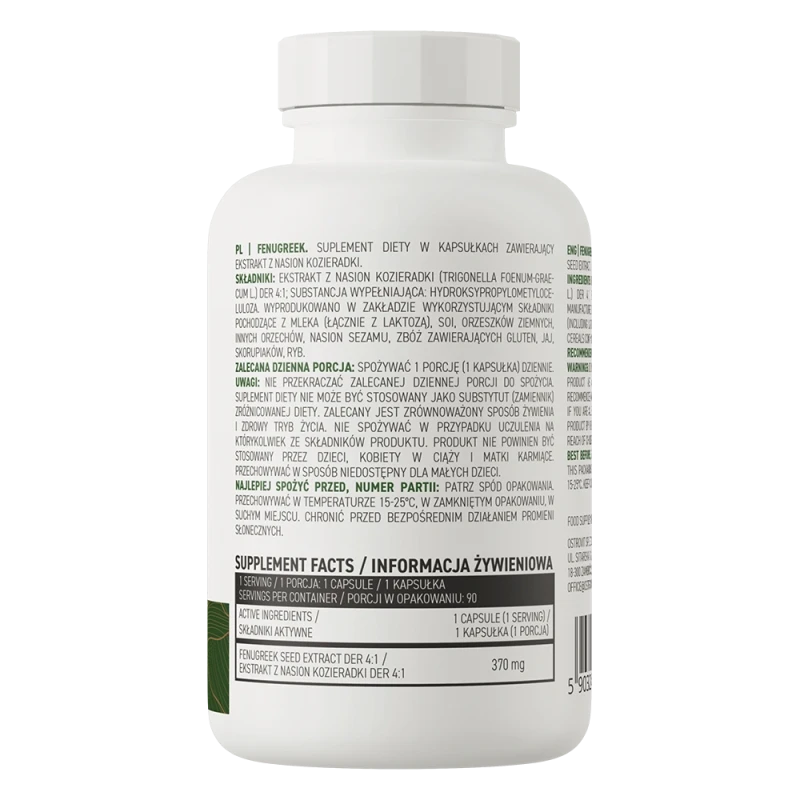 OstroVit Fenugreek VEGE | Grieķu Sierāboliņa Ekstrakts 370 mg 90 Kapsulas