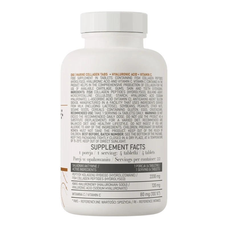 OstroVit Marine Collagen + Hyaluronic Acid + Vitamin C | Jūras Kolagēns + Hialuronskābe 90 Tabletes