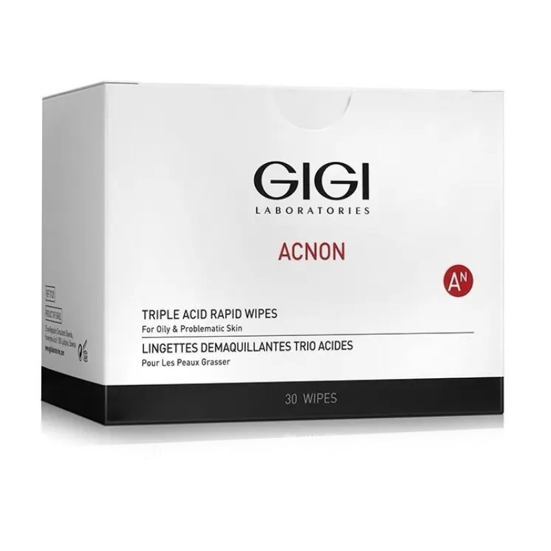 GIGI Acnon Triple Acid Rapid Wipes | Attīrošas Pīlinga Salvetes ar Skābēm 30 gab.
