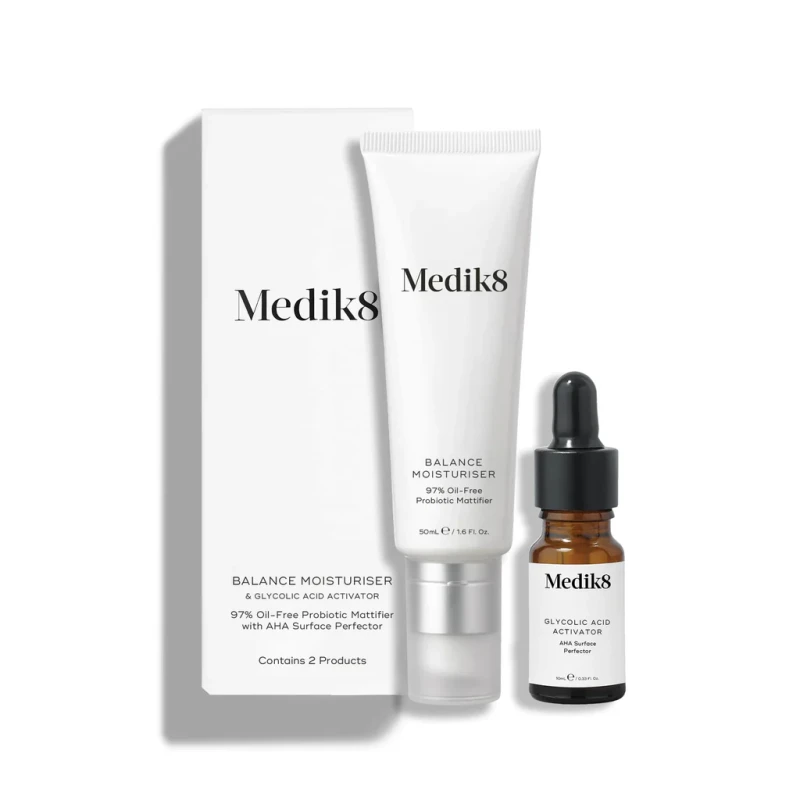 Medik8 Balance Moisturiser & Glycolic Acid Activator | Matējošs krēms un glikolskābes aktivators 50 ml + 10 ml