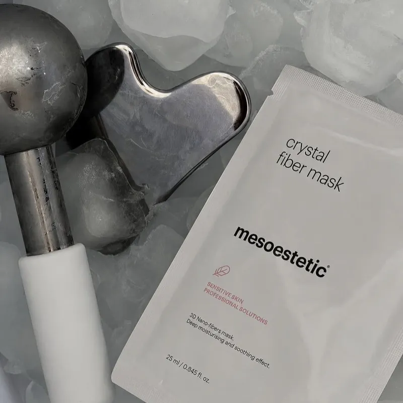 Mesoestetic Crystal Fiber Mask | Nomierinoša un reģenerējoša 3D nanšķiedru sejas maska 5 × 25 ml
