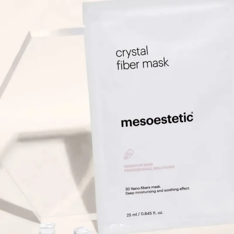 Mesoestetic Crystal Fiber Mask | Nomierinoša un reģenerējoša 3D nanšķiedru sejas maska 5 × 25 ml