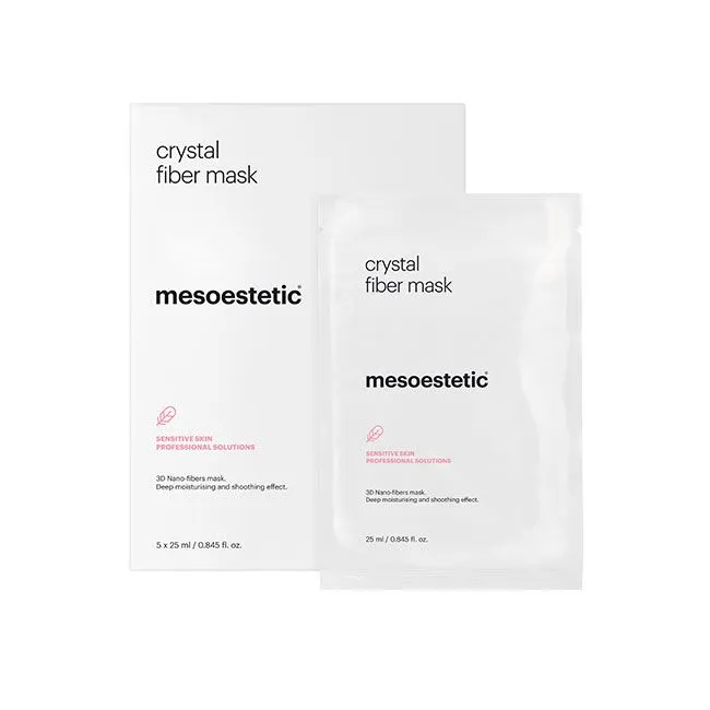 Mesoestetic Crystal Fiber Mask | Nomierinoša un reģenerējoša 3D nanšķiedru sejas maska 5 × 25 ml